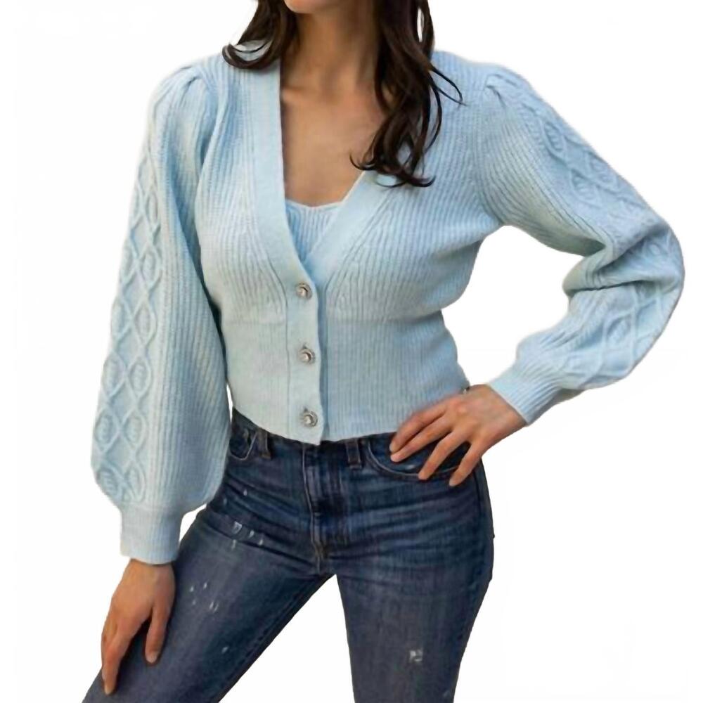 NEW DESIGN HISTORY jewel button cardigan sweater in blue